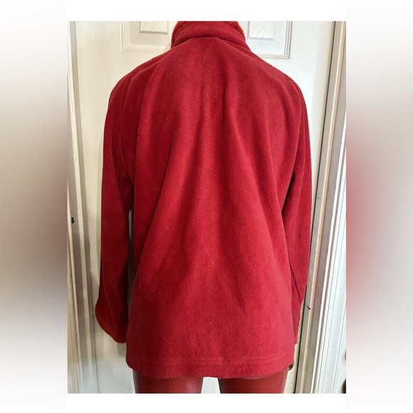 CONTACT NEW YORK ZIPPERED FLEECE RED SWEATER- FURRY COLLAR & SLEEVES- SIZE L - Picture 4 of 8